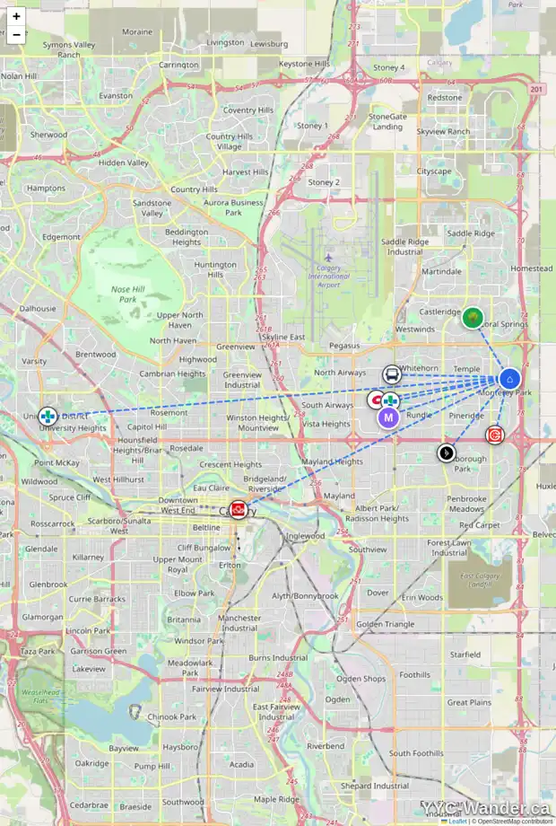 Daily accessibility map for 179 ANAHEIM CR NE, Calgary showing nearby schools, grocery stores, parks, LRT stations and nearby amenities