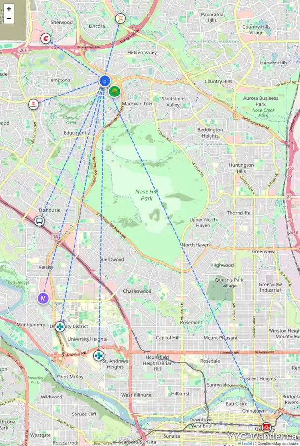 Daily accessibility map for 25 HAMPSTEAD GD NW, Calgary showing nearby schools, grocery stores, parks, LRT stations and nearby amenities