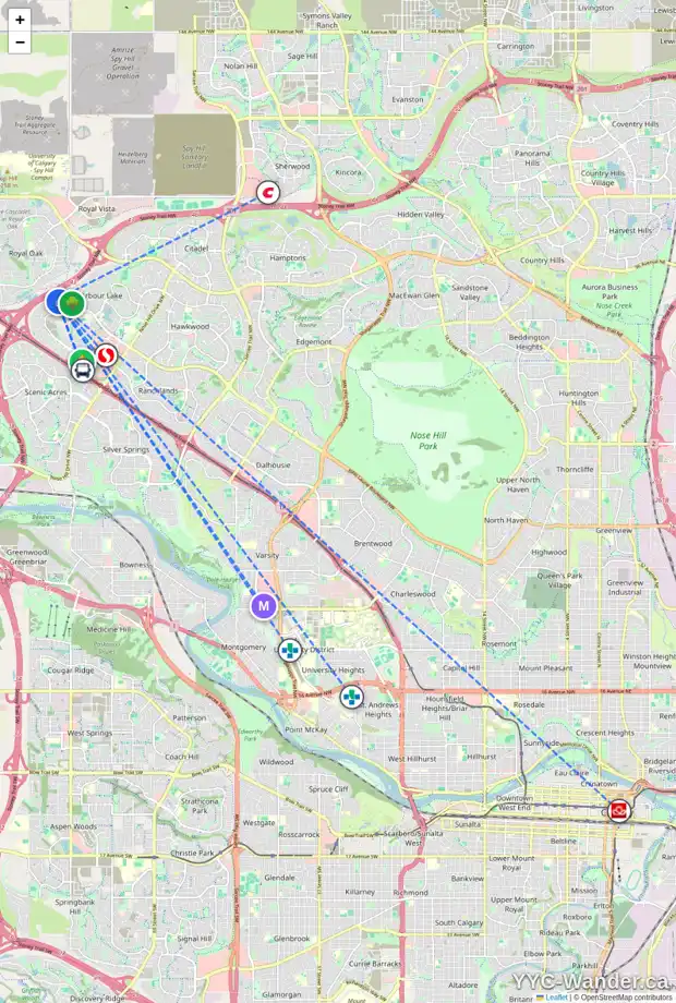 Daily accessibility map for 87 ARBOUR STONE CL NW, Calgary showing nearby schools, grocery stores, parks, LRT stations and nearby amenities