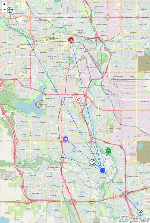 Daily accessibility map for 43 DEER LANE PL SE, Calgary showing nearby schools, grocery stores, parks, LRT stations and nearby amenities