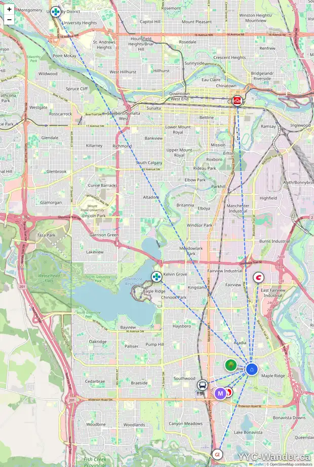 Daily accessibility map for 642 WILLOWBURN CR SE, Calgary showing nearby schools, grocery stores, parks, LRT stations and nearby amenities