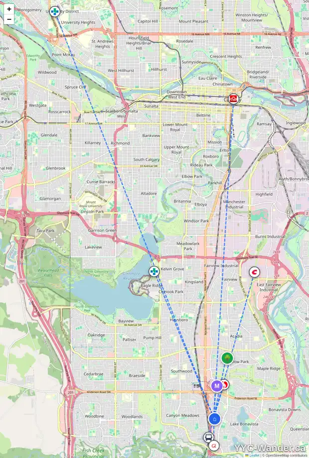 Daily accessibility map for 12247 LAKE FRASER WY SE, Calgary showing nearby schools, grocery stores, parks, LRT stations and nearby amenities