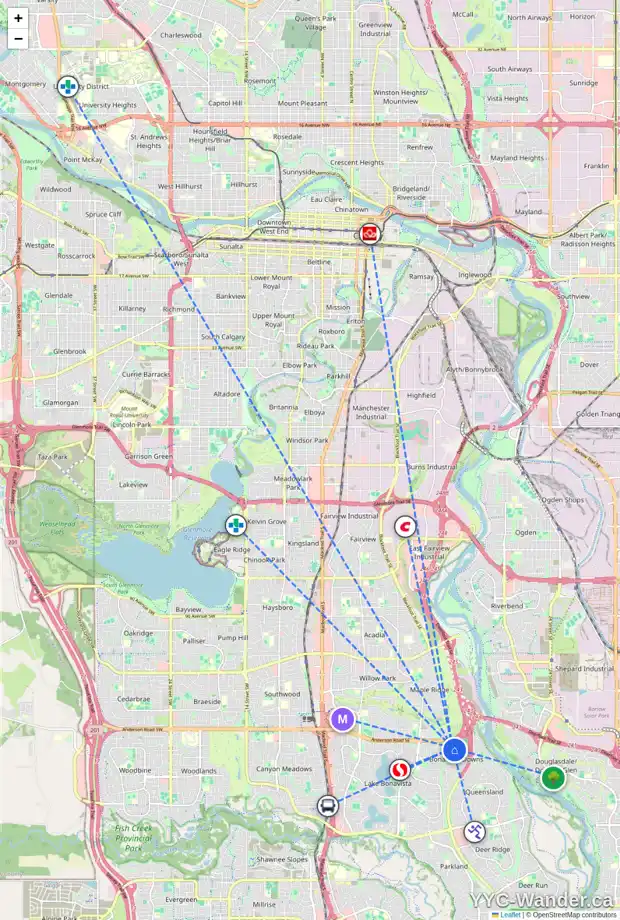 Daily accessibility map for 1143 LAKE HURON CR SE, Calgary showing nearby schools, grocery stores, parks, LRT stations and nearby amenities