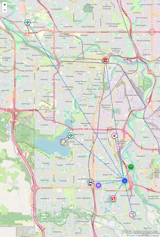 Daily accessibility map for 10819 MAPLESHIRE CR SE, Calgary showing nearby schools, grocery stores, parks, LRT stations and nearby amenities