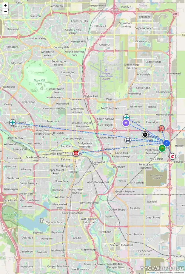 Daily accessibility map for 19 ABERDARE RD NE, Calgary showing nearby schools, grocery stores, parks, LRT stations and nearby amenities
