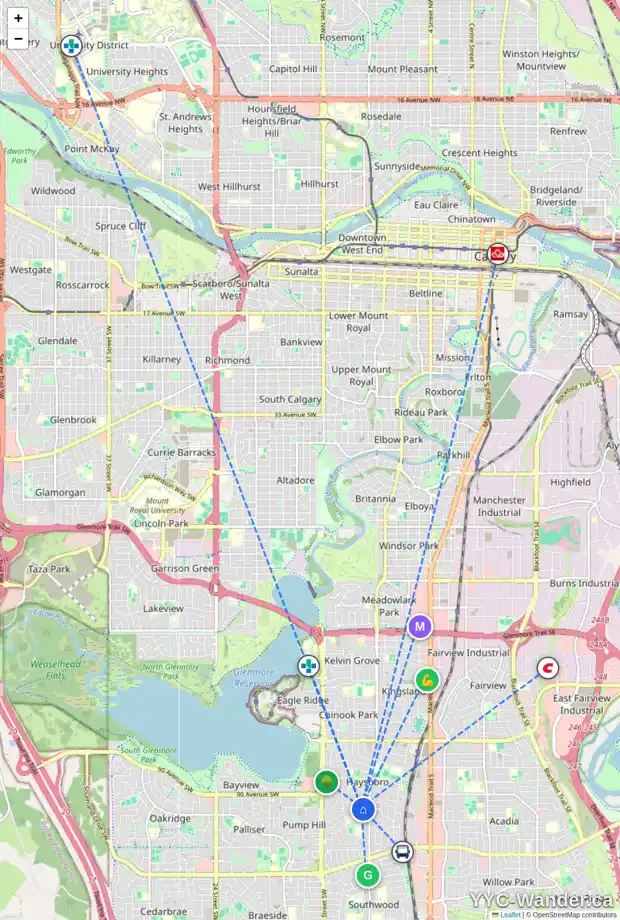 Daily accessibility map for 130 HANOVER RD SW, Calgary showing nearby schools, grocery stores, parks, LRT stations and nearby amenities