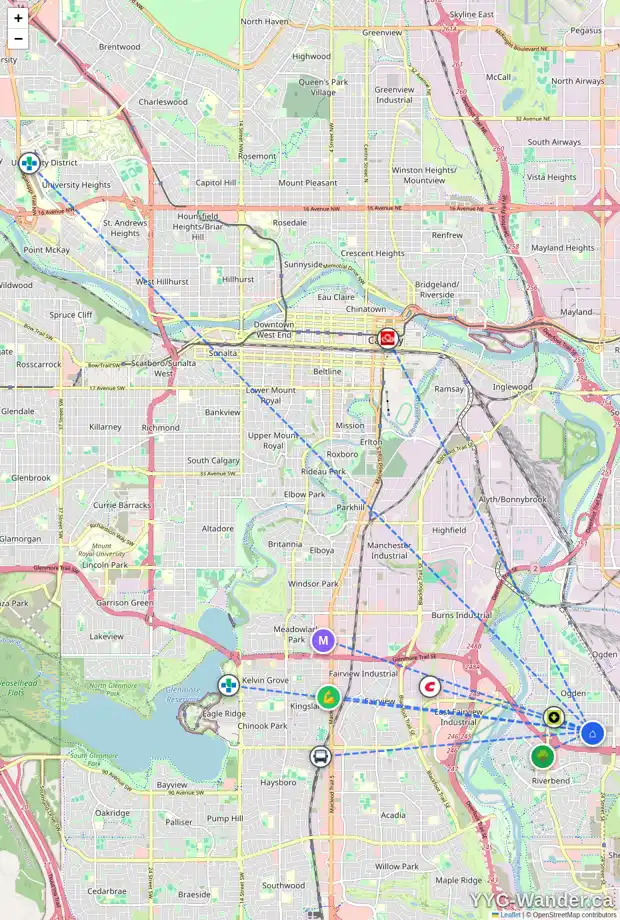 Daily accessibility map for 406 OLYMPIA DR SE, Calgary showing nearby schools, grocery stores, parks, LRT stations and nearby amenities