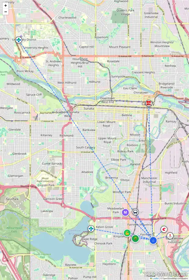 Daily accessibility map for 111 FYFFE RD SE, Calgary showing nearby schools, grocery stores, parks, LRT stations and nearby amenities
