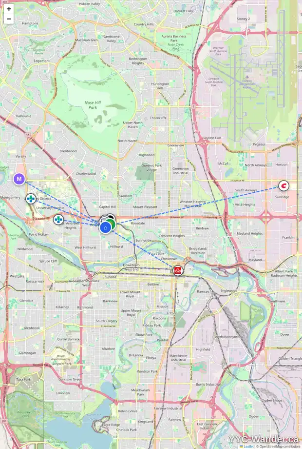 Daily accessibility map for 1238 18 ST NW, Calgary showing nearby schools, grocery stores, parks, LRT stations and nearby amenities