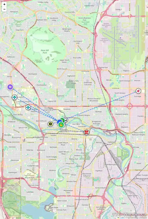 Daily accessibility map for 1302 GLADSTONE RD NW, Calgary showing nearby schools, grocery stores, parks, LRT stations and nearby amenities