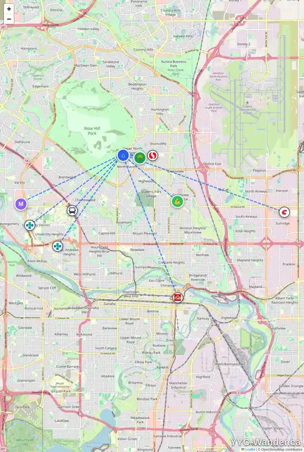 Daily accessibility map for 5119 NORRIS RD NW, Calgary showing nearby schools, grocery stores, parks, LRT stations and nearby amenities