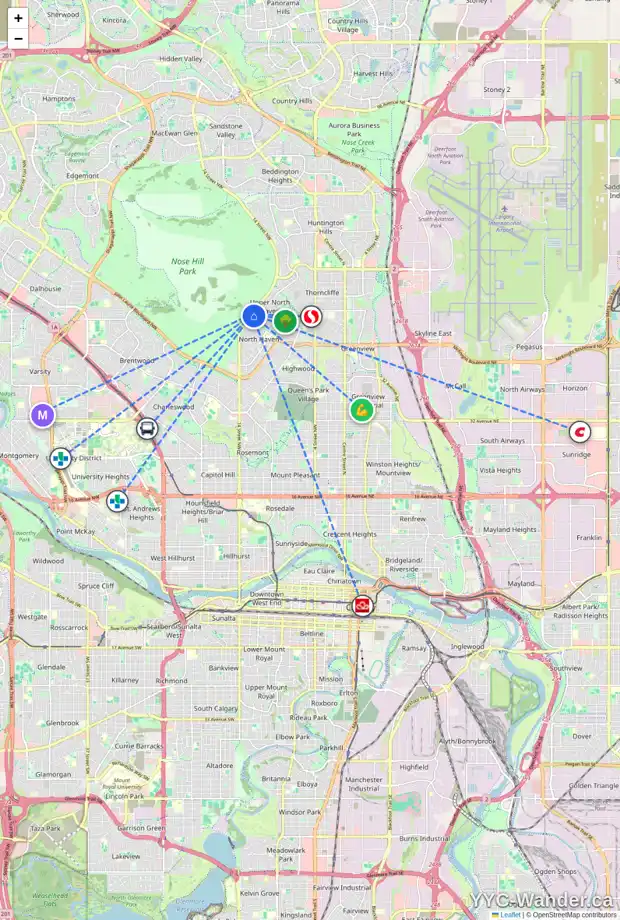 Daily accessibility map for 5116 NORRIS RD NW, Calgary showing nearby schools, grocery stores, parks, LRT stations and nearby amenities