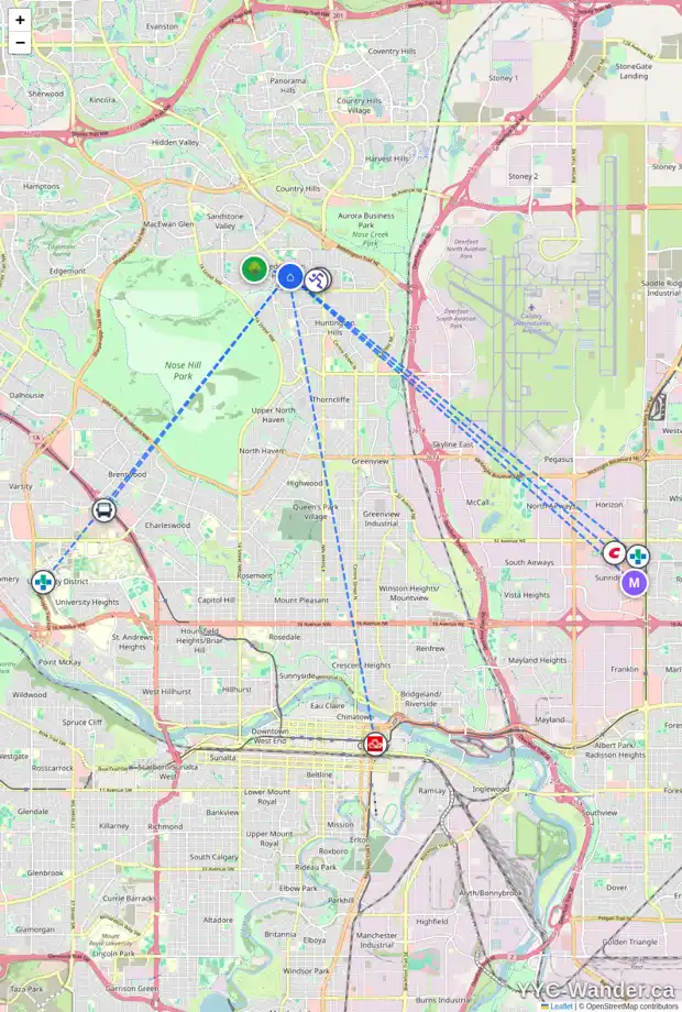 Daily accessibility map for 8413 BERKLEY RD NW, Calgary showing nearby schools, grocery stores, parks, LRT stations and nearby amenities