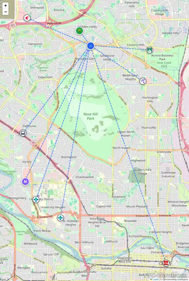 Daily accessibility map for 204 MACEWAN VALLEY ME NW, Calgary showing nearby schools, grocery stores, parks, LRT stations and nearby amenities