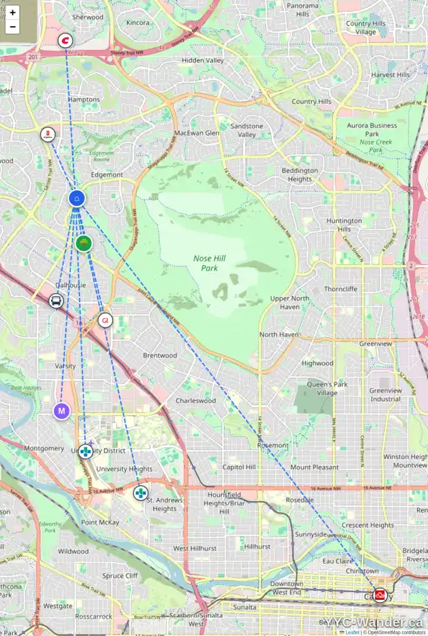 Daily accessibility map for 116 EDGEWOOD DR NW, Calgary showing nearby schools, grocery stores, parks, LRT stations and nearby amenities