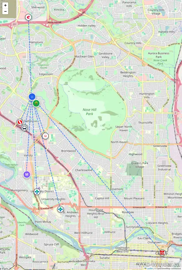 Daily accessibility map for 83 EDGEMONT ESTATES DR NW, Calgary showing nearby schools, grocery stores, parks, LRT stations and nearby amenities