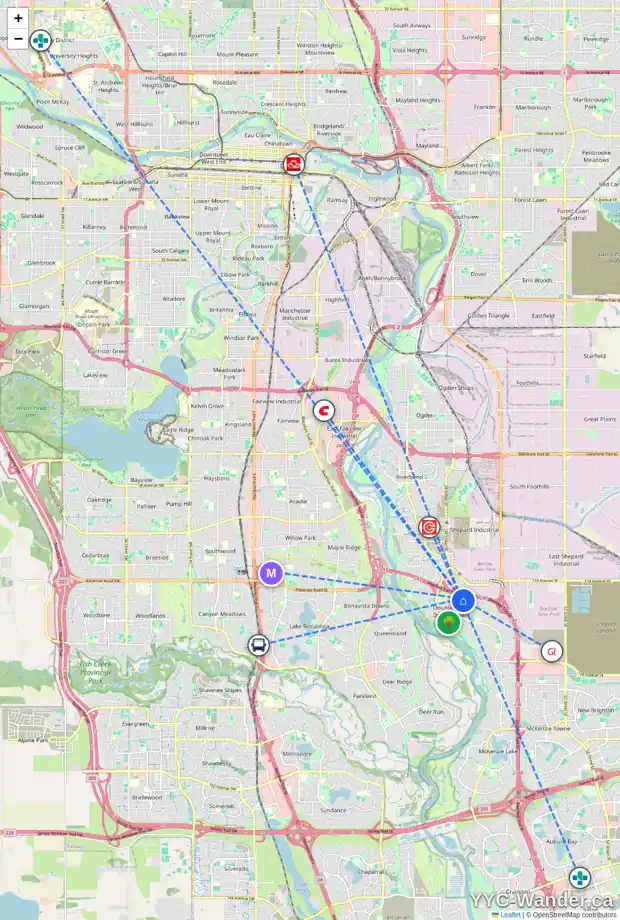 Daily accessibility map for 31 DOUGLAS WOODS TC SE, Calgary showing nearby schools, grocery stores, parks, LRT stations and nearby amenities