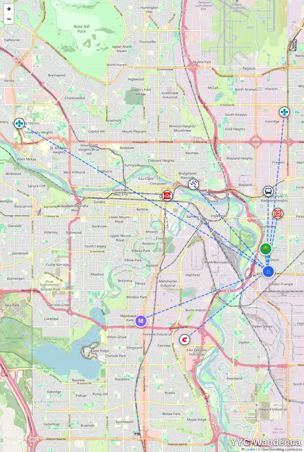 Daily accessibility map for 2732 41A AV SE, Calgary showing nearby schools, grocery stores, parks, LRT stations and nearby amenities