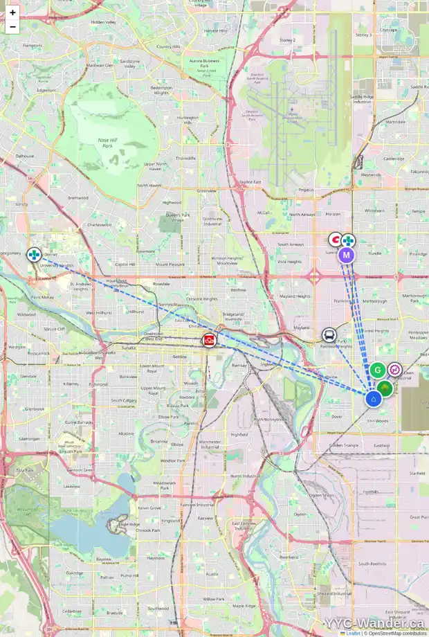Daily accessibility map for 3124 DOVER CR SE, Calgary showing nearby schools, grocery stores, parks, LRT stations and nearby amenities