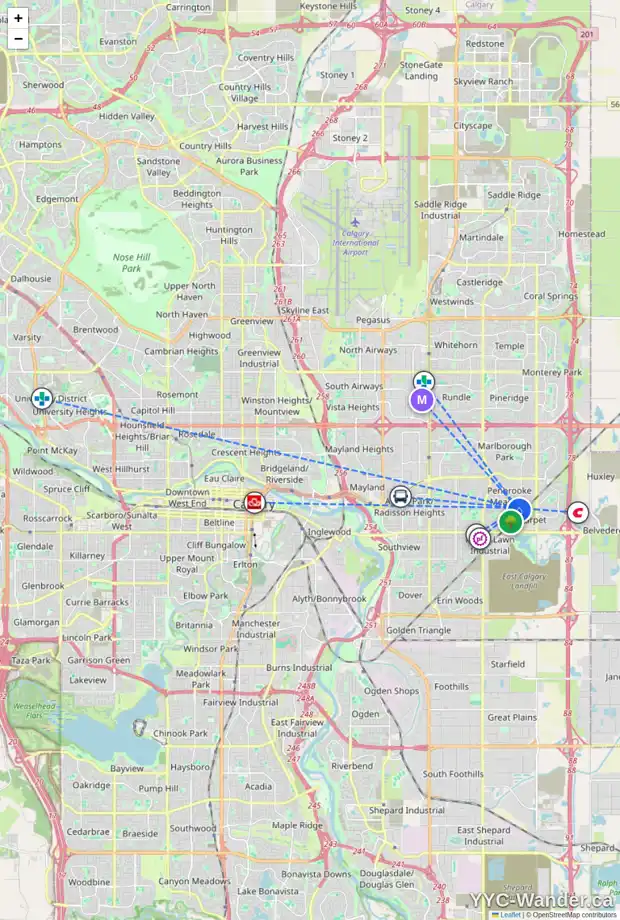 Daily accessibility map for 6279 PENEDO WY SE, Calgary showing nearby schools, grocery stores, parks, LRT stations and nearby amenities