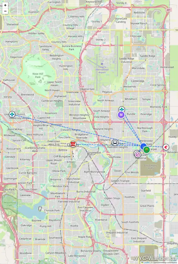 Daily accessibility map for 952 PENSDALE CR SE, Calgary showing nearby schools, grocery stores, parks, LRT stations and nearby amenities