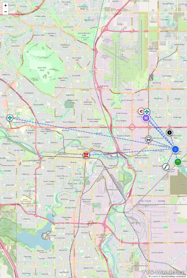 Daily accessibility map for 360 PENWORTH WY SE, Calgary showing nearby schools, grocery stores, parks, LRT stations and nearby amenities