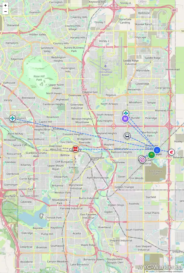 Daily accessibility map for 655 PENBROOKE RD SE, Calgary showing nearby schools, grocery stores, parks, LRT stations and nearby amenities