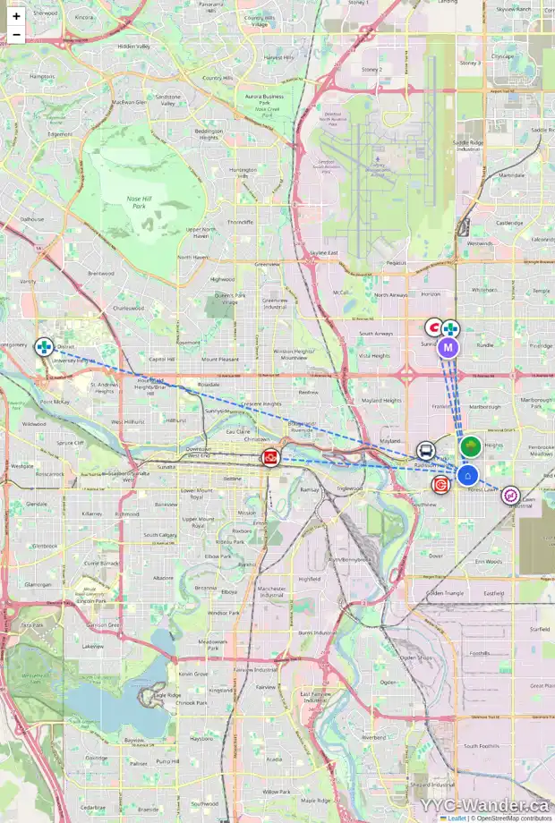 Daily accessibility map for 1317 39 ST SE, Calgary showing nearby schools, grocery stores, parks, LRT stations and nearby amenities