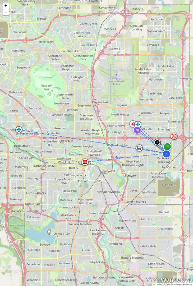 Daily accessibility map for 6112 MADDOCK DR NE, Calgary showing nearby schools, grocery stores, parks, LRT stations and nearby amenities