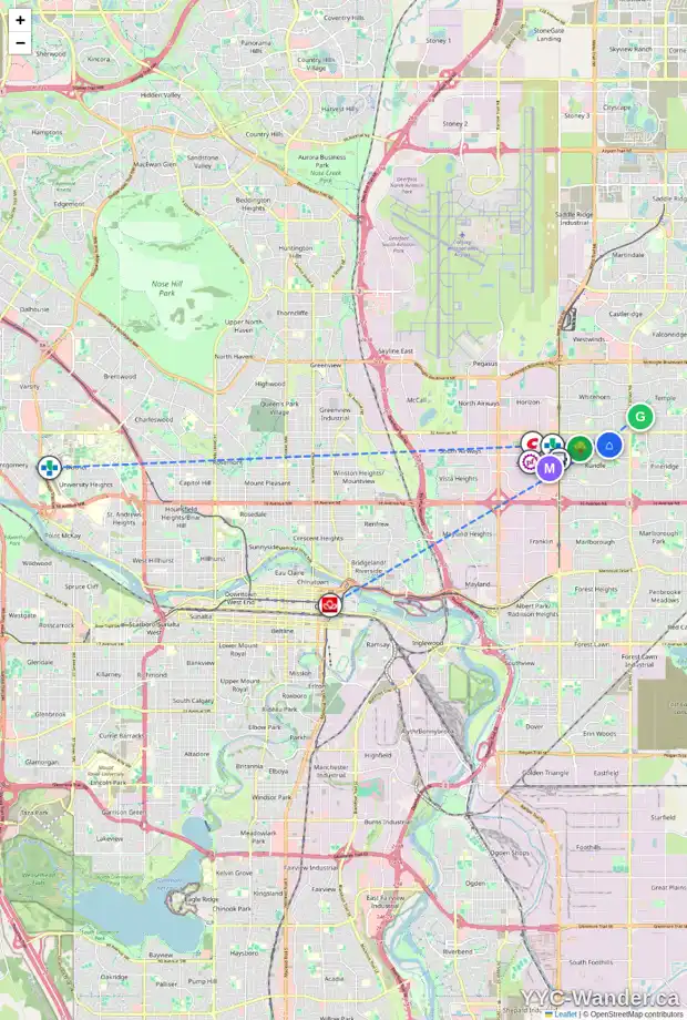 Daily accessibility map for 312 RUNDLESIDE CR NE, Calgary showing nearby schools, grocery stores, parks, LRT stations and nearby amenities