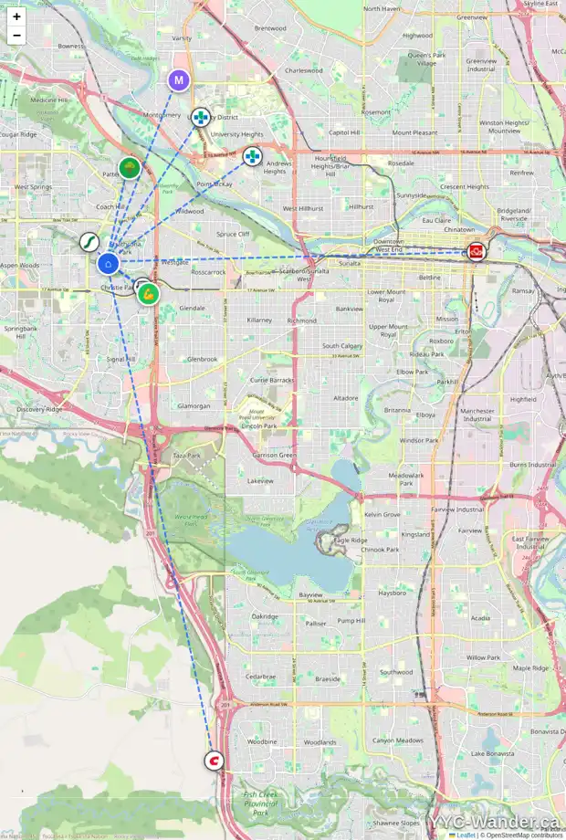 Daily accessibility map for 860 STRATHCONA DR SW, Calgary showing nearby schools, grocery stores, parks, LRT stations and nearby amenities