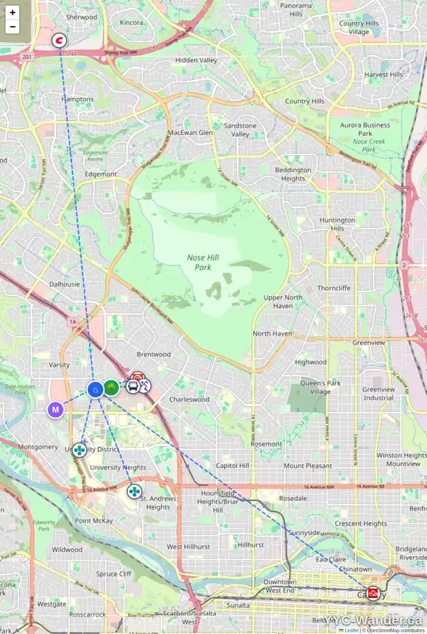 Daily accessibility map for 3912 VARDELL RD NW, Calgary showing nearby schools, grocery stores, parks, LRT stations and nearby amenities