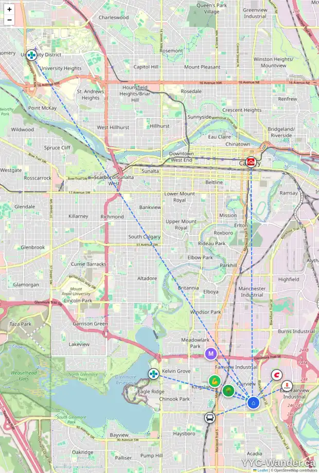 Daily accessibility map for 62 FREDSON DR SE, Calgary showing nearby schools, grocery stores, parks, LRT stations and nearby amenities