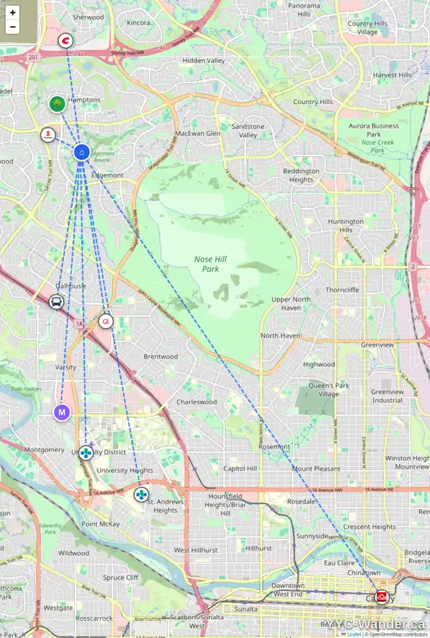 Daily accessibility map for 4155 EDGEVALLEY LD NW, Calgary showing nearby schools, grocery stores, parks, LRT stations and nearby amenities