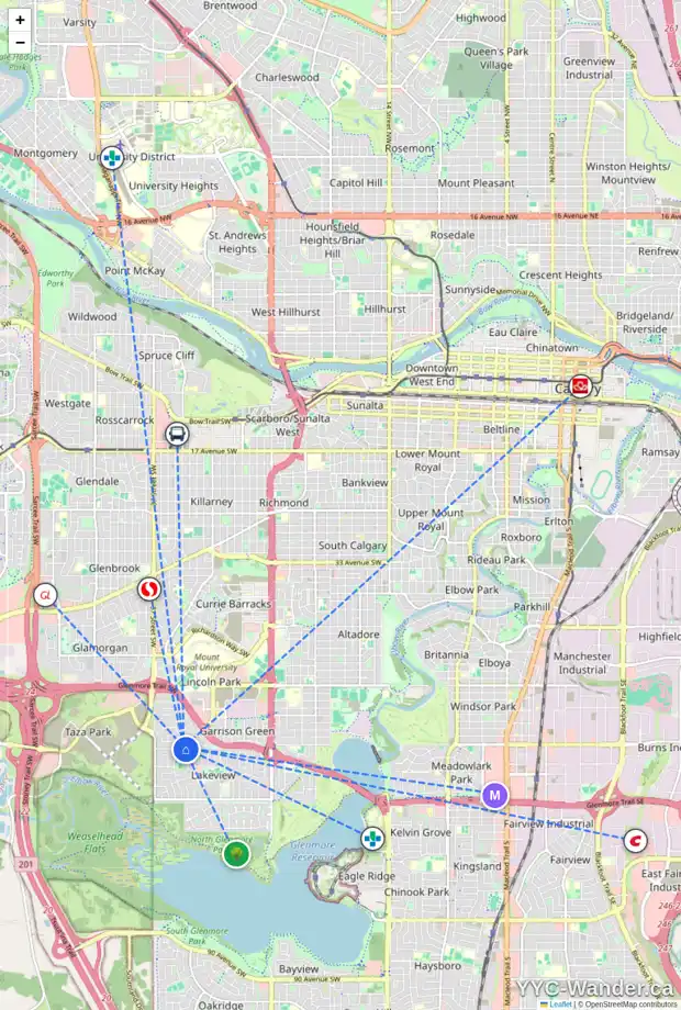 Daily accessibility map for 5916 LEWIS DR SW, Calgary showing nearby schools, grocery stores, parks, LRT stations and nearby amenities