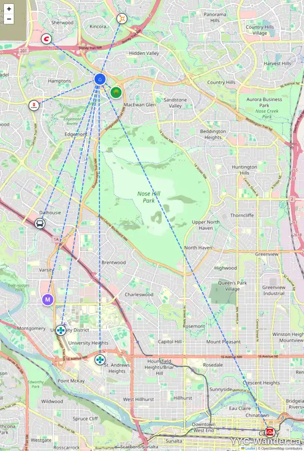 Daily accessibility map for 10 HAMPSTEAD MR NW, Calgary showing nearby schools, grocery stores, parks, LRT stations and nearby amenities