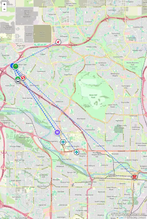 Daily accessibility map for 91 ARBOUR STONE CL NW, Calgary showing nearby schools, grocery stores, parks, LRT stations and nearby amenities