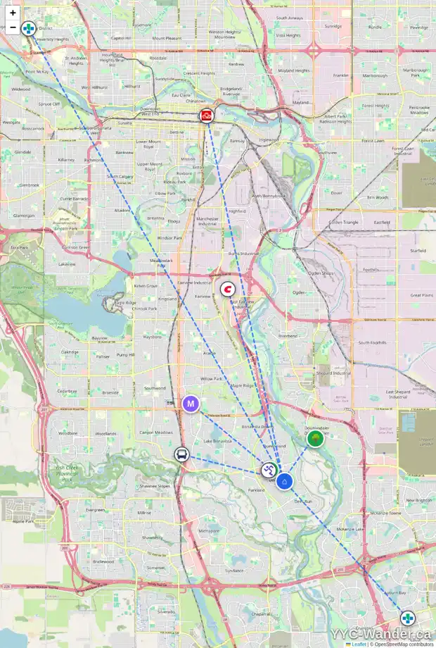 Daily accessibility map for 72 DEERMONT WY SE, Calgary showing nearby schools, grocery stores, parks, LRT stations and nearby amenities