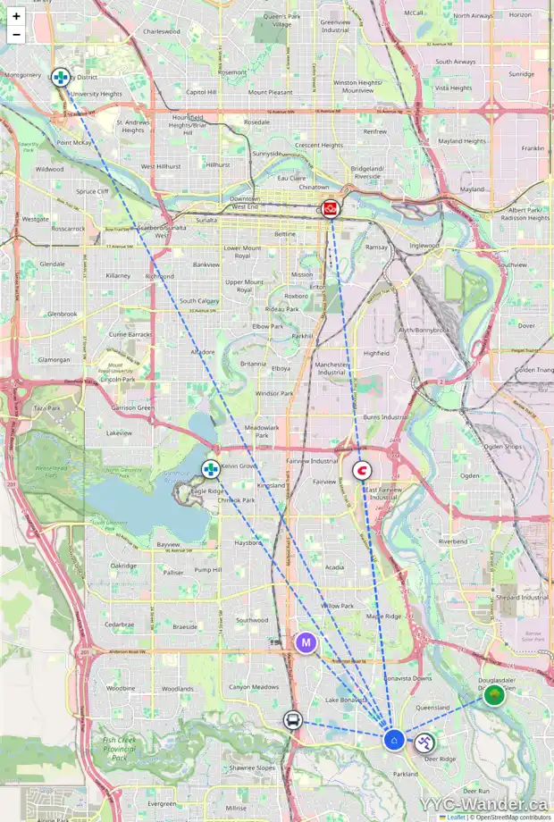 Daily accessibility map for 84 LAKE CRIMSON CL SE, Calgary showing nearby schools, grocery stores, parks, LRT stations and nearby amenities