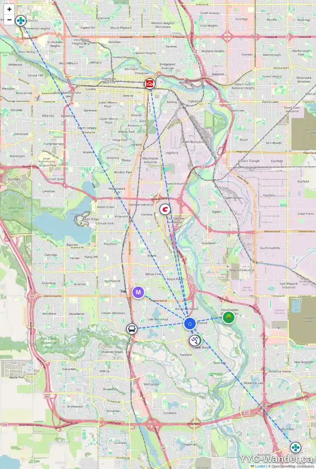 Daily accessibility map for 435 QUEEN ALEXANDRA WY SE, Calgary showing nearby schools, grocery stores, parks, LRT stations and nearby amenities