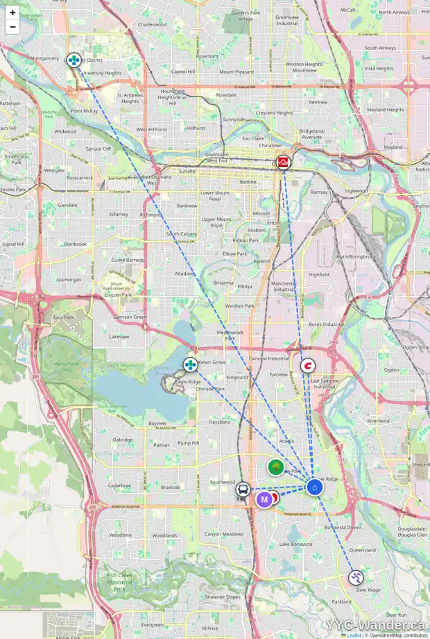 Daily accessibility map for 11008 WILLOWISP RD SE, Calgary showing nearby schools, grocery stores, parks, LRT stations and nearby amenities