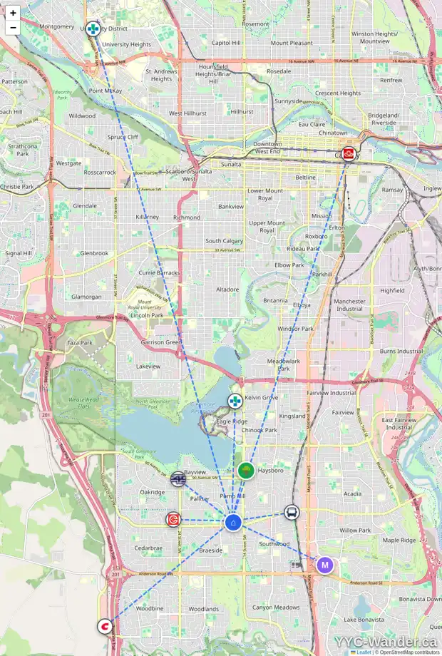 Daily accessibility map for 248 PUMP HILL CR SW, Calgary showing nearby schools, grocery stores, parks, LRT stations and nearby amenities