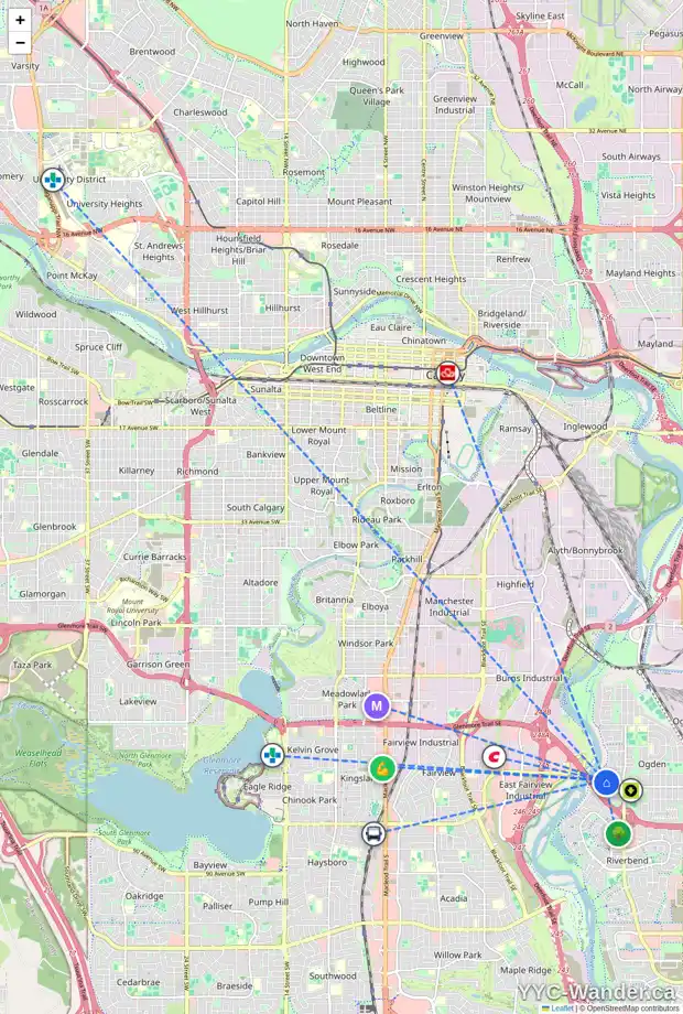 Daily accessibility map for 119 OGDEN WY SE, Calgary showing nearby schools, grocery stores, parks, LRT stations and nearby amenities