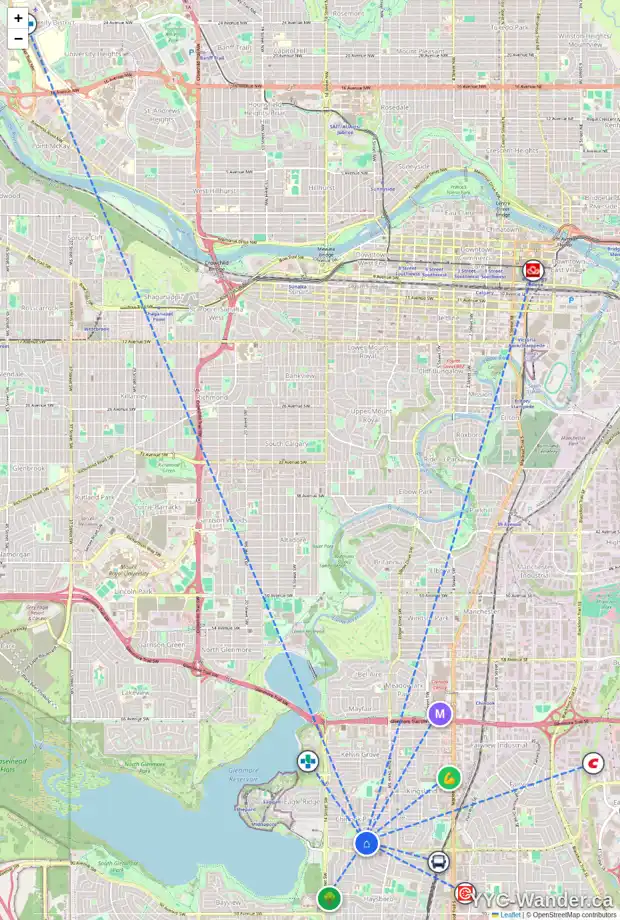Daily accessibility map for 132 CHINOOK DR SW, Calgary showing nearby schools, grocery stores, parks, LRT stations and nearby amenities