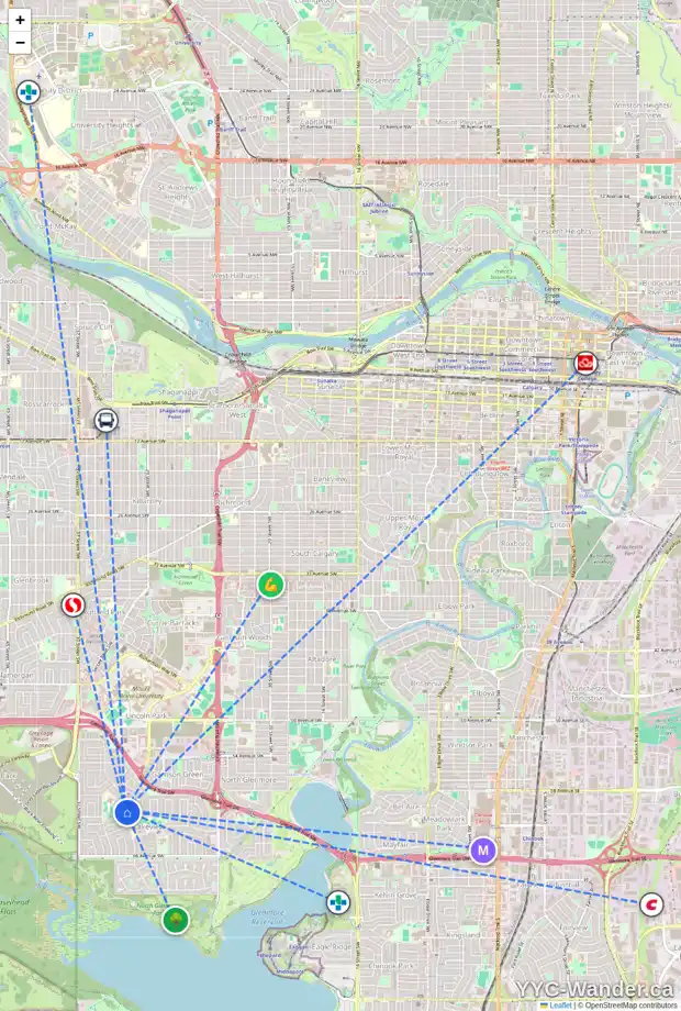 Daily accessibility map for 6039 LAKEVIEW DR SW, Calgary showing nearby schools, grocery stores, parks, LRT stations and nearby amenities