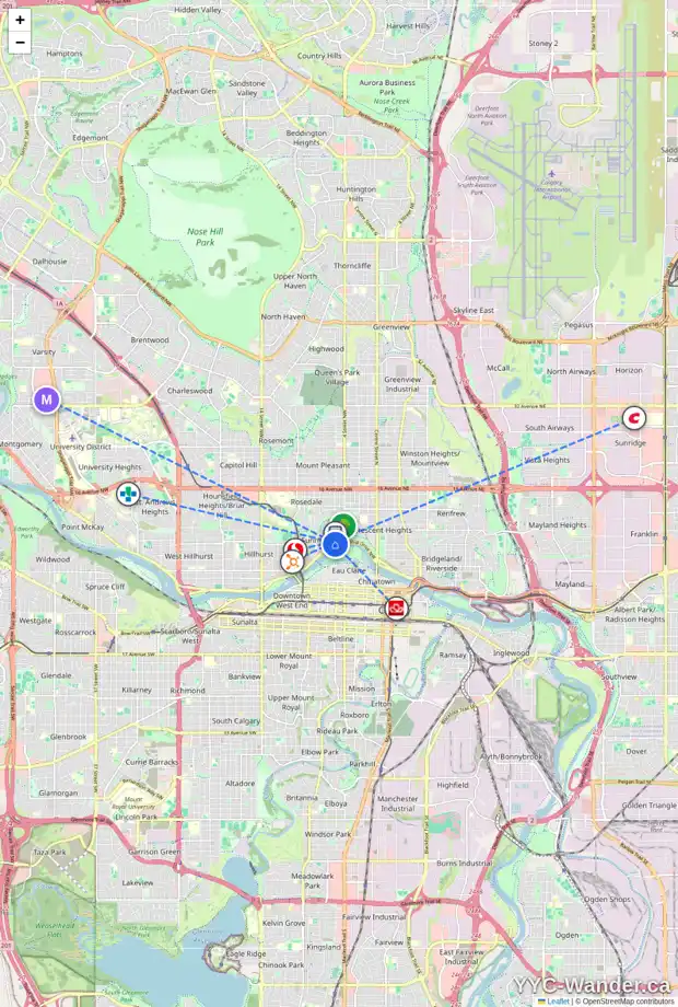 Daily accessibility map for 606 MEMORIAL DR NW, Calgary showing nearby schools, grocery stores, parks, LRT stations and nearby amenities