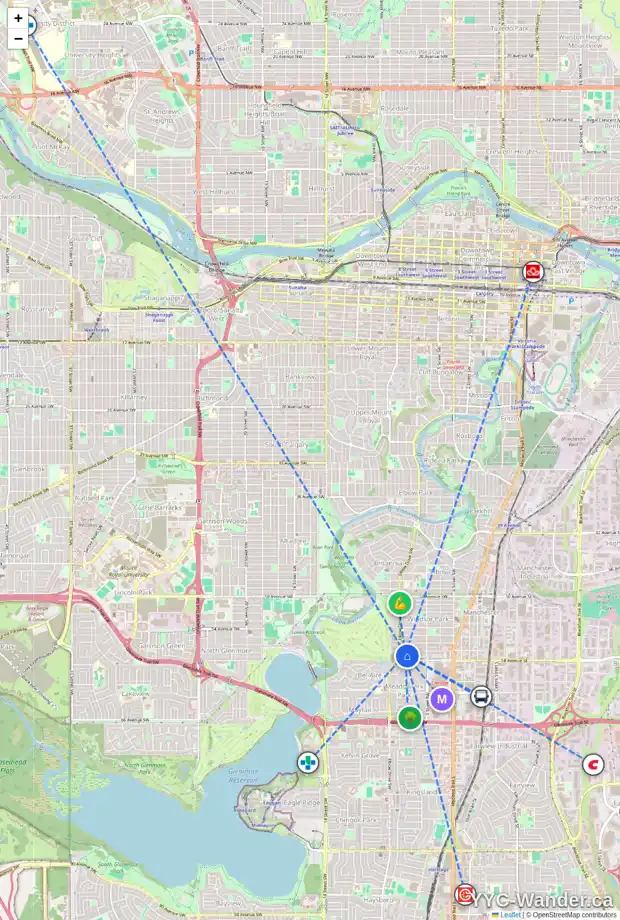 Daily accessibility map for 125 723 57 AV SW, Calgary showing nearby schools, grocery stores, parks, LRT stations and nearby amenities