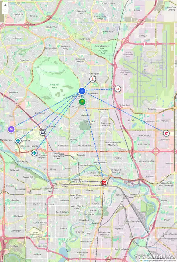 Daily accessibility map for 52 THORNWOOD CL NW, Calgary showing nearby schools, grocery stores, parks, LRT stations and nearby amenities