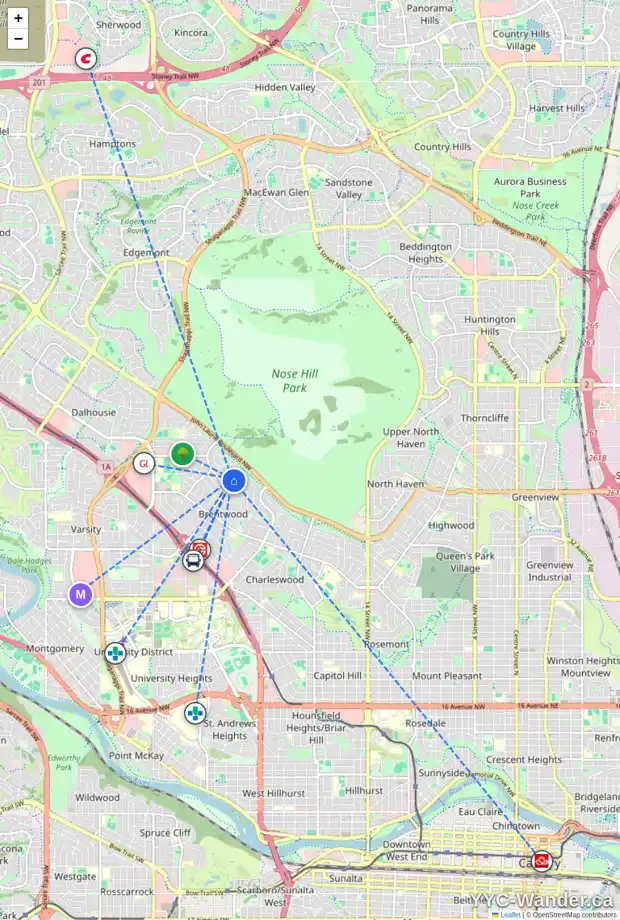 Daily accessibility map for 2736 CHALICE RD NW, Calgary showing nearby schools, grocery stores, parks, LRT stations and nearby amenities