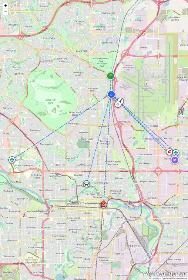 Daily accessibility map for 57 HUNTERHORN CR NE, Calgary showing nearby schools, grocery stores, parks, LRT stations and nearby amenities